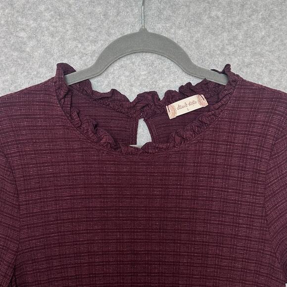 Altar'd State Tunic Blouse Size L Maroon Peplum Hem Checkered Knit Boho Top A&M - Picture 4 of 11
